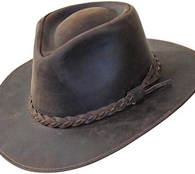 B&S Premium Leather Fedora - Wide Brim Hat Leather - Water Resistant - Tan or Dark Brown Available
