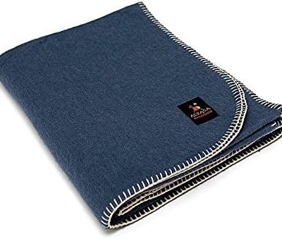 Thick Alpaca Wool Blanket Heavyweight Camping Outdoors Indoors Soft Peru Travel Size Solid Color Design (Steel Blue, Travel Size)