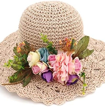 n/a Handmade Flowers Hat Women Wide Brim Beach Sun Hat Ladies Packable Crochet Summer Hat Female Travel Beach Cap (Color : Black-JoJo's Bizarre Adventure1)